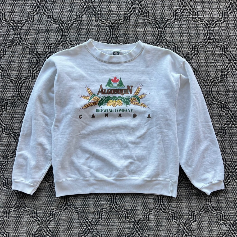 Vintage Algonquin Brewing Company Sweatshirt Mens Large White Beer Nature